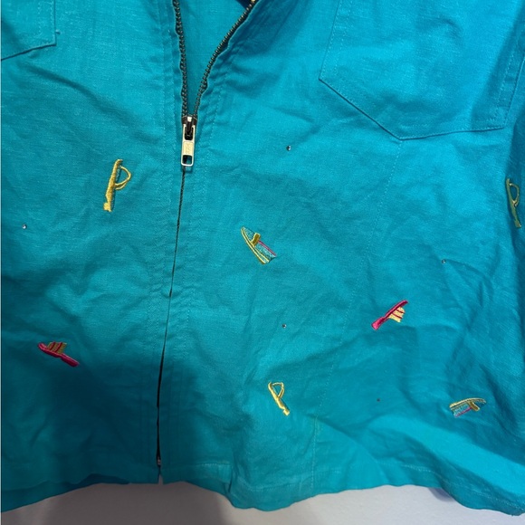 Blue capri and short sleeve zip up set - Picture 6 of 7